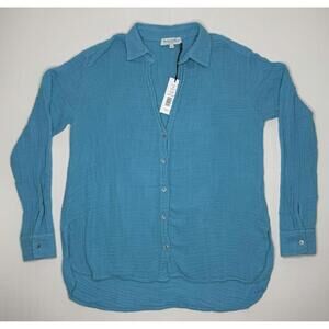 NEW Michael Stars XS Blue Leo Double Gauze Cotton Button Down Shirt Blouse